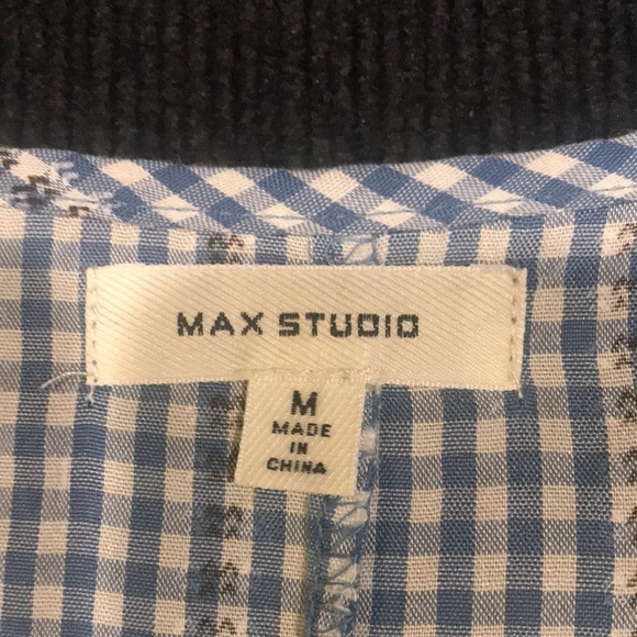 MAX Studio Blue and White Cropped Puffed Sleeved Oversized Peasant Top-M - Picture 10 of 13